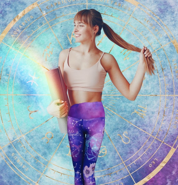 Zodiac Aries Yoga Leggings, Astrology Exercise Tights, Star Sign