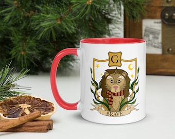 Taza de la Casa del León con color en el interior Valiente Determinación Coraje