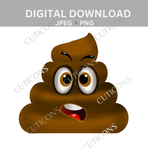 Cute poop emoji, download, png file,  jpeg file,  printable, cute,  cuticon, card design, cup design, t-shirt design, poop