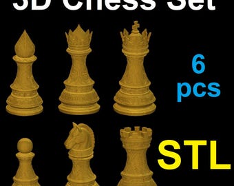 3D Chess Set - 6 pieces, STL file format