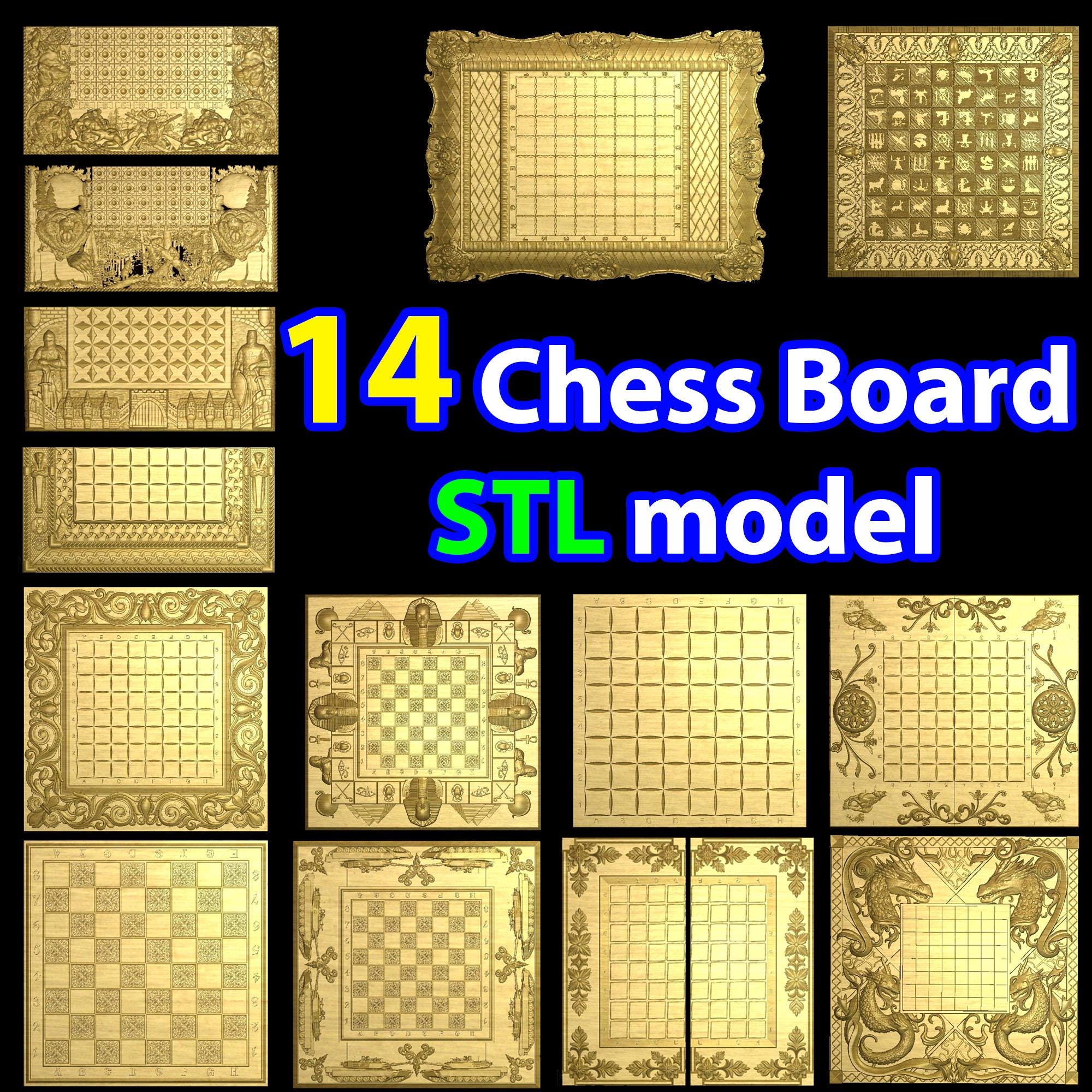 14 STL Chess Board Models for CNC Router Artcam Aspire Digital Download ...