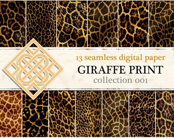 13 Seamless Giraffe Print Digital Papers 12x12" 300 Dpi Instant Download Planner Paper Animal Skin Printable Zoo Pattern Commercial Use Set1