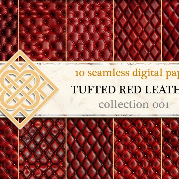 Red Leather Texture Background, Tufted Leather Digital Paper Set, Leather Junk Journal Paper, Printable Red Leather, Digital Scrapbooking