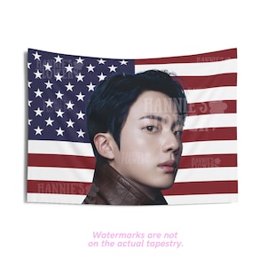 Jin BTS America Flag, BTS Kpop Banner, Wall Tapestry Jin bts Kpop, Kpop Merch BTS, Wall Decor Bts Jin, Bts Jin Banner Wall Kpop, Bts Concert