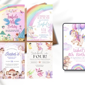 Fairy Birthday Invitation- Multipack | Editable Birthday Girl Invite, Printable Unicorn + Fairy Birthday Invitation Template