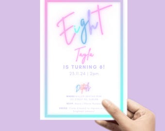 Neon Birthday Invitation Template | Editable Glow Party Invite (Digital)