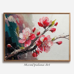 Cherry Blossom Art Prints - Elegant Sakura Painting on Canvas - Acrylic Cherry Blossom Flower Prints - Set of Sakura Posters -