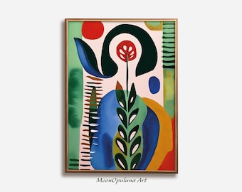 Matisse Style Floral Print: Colorful Modern Art (Digital Download) Abstract Botanical Flower Wall Decor
