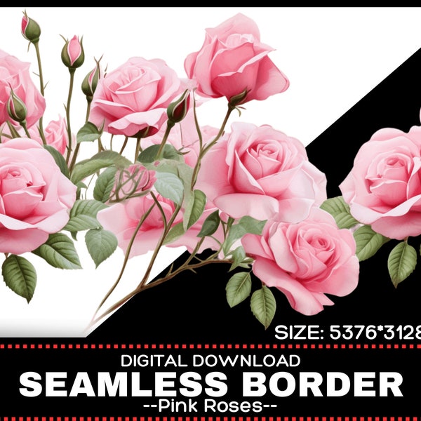 Pink Roses Floral Seamless Border | Wedding Invite Clipart | Digital Download