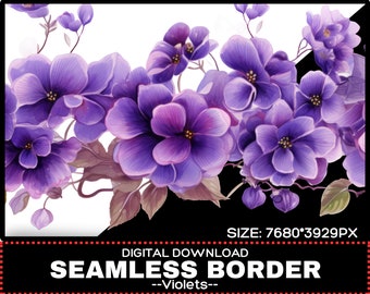 Beira floral das violetas sem emenda roxas | Arte de clipart de flores digitais | convite de casamento cartão comemorativo | Download instantâneo
