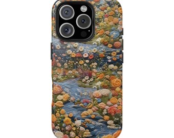 Embroidered Wildflower Floral Spring Tough Phone Case for iPhone Pro Max  Gift for Her  Botanical Design Protective Cover,