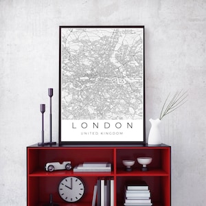London City Karte Wandkunst | UK Karte Geschenk | Minimalistische Schwarz-Weiß-Dekoration | London Karte Print | Stadt Karte Druck | Druckbare Wandkunst