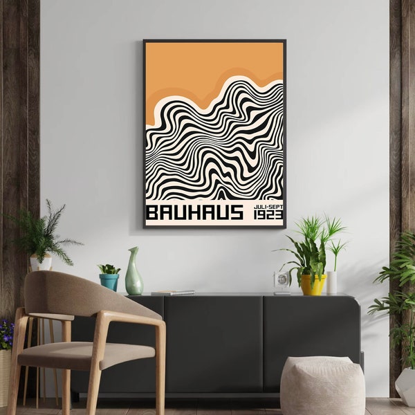 Bauhaus Ocean Line Art Print | Abstract Waves Wall Art | Bauhaus Tropical Beach Poster | Boho Home Decor | Vintage Exhibition Poster