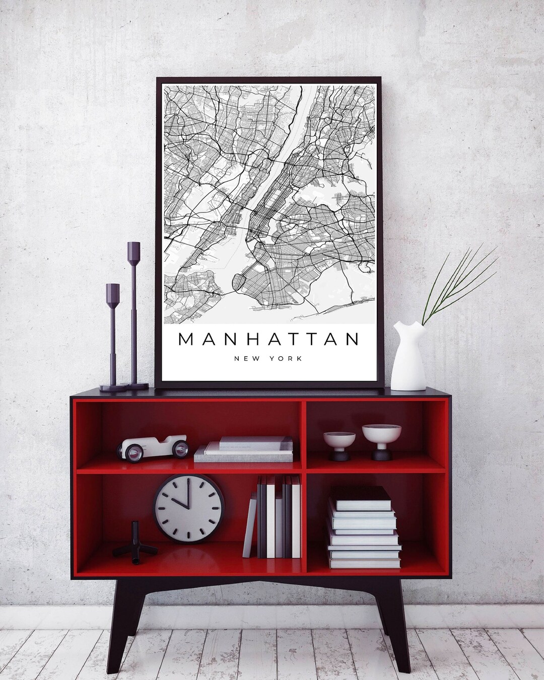 New York City Map Print | Manhattan Map Wall Art | Minimalist NYC Black ...