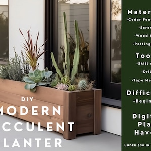 DIY Planter Modern Succulent Planter Box Raised Garden Home Decor Digital Download Build Plans Summer Project  48&quot;x18&quot;x18&quot; Woodworking PDF