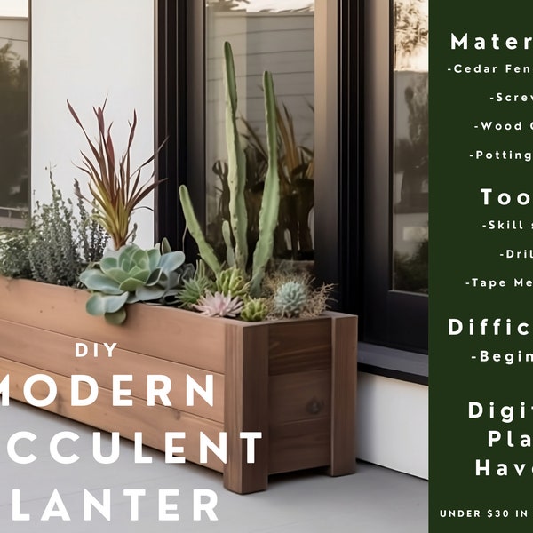 DIY Planter Modern Succulent Planter Box Raised Garden Home Decor Digital Download Build Plans Summer Project  48"x18"x18" Woodworking PDF