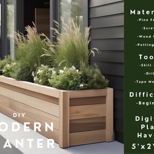 DIY Übertopf Moderne Blumen Pflanzer Box Erhöhter Garten Home Decor Digitaler Download Bauen Pläne Sommer Projekt 5'x2'x2' Holzbearbeitung PDF