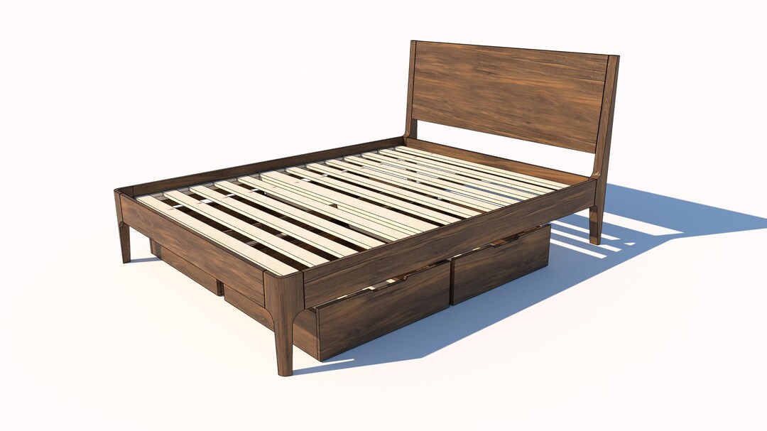 DIY Mid Century Modern Queen Bed Frame Plans Customizable Etsy