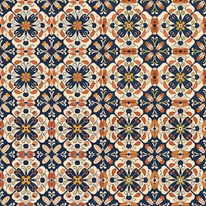 Tile pattern, Spanish, blue, white, and orange, PNG, PDF, cards, digital scrapbook paper, clip art