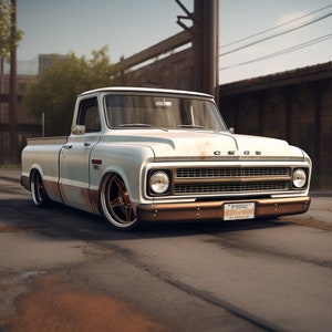 1970&#39;s Chevrolet C-10 truck, lowered GMC, lowered Chev, Custom Truck, Digital Art, Ai art, Poster, Wall Art, Patena truck, Lowered Truck,