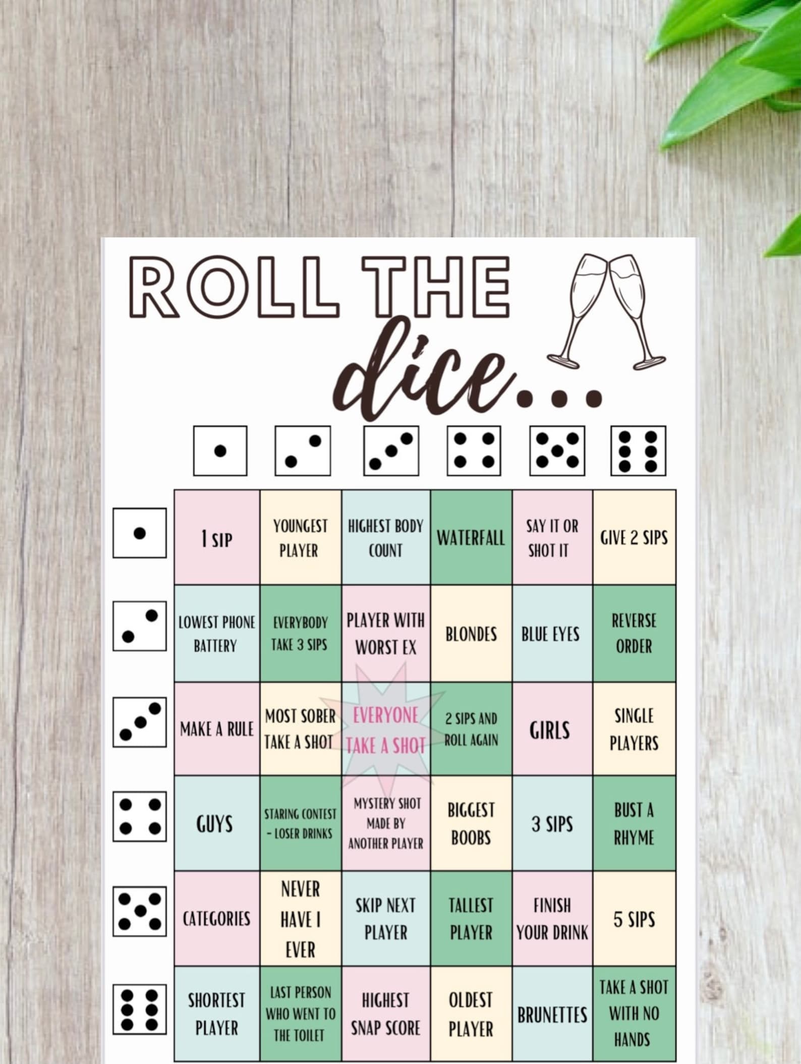 Roll the Dice Printable Drinking Game Etsy UK