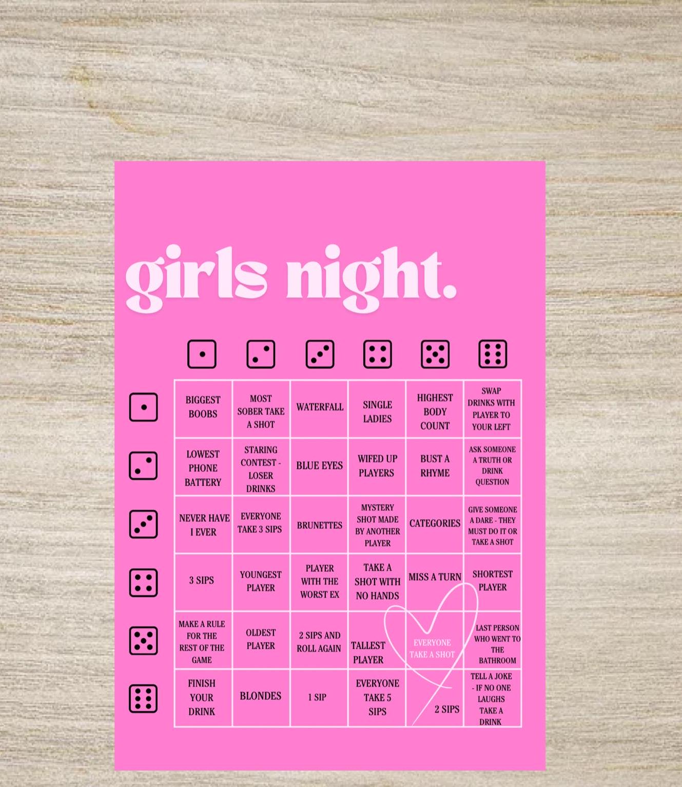 Girls Night Drinking Game - Roll the Dice