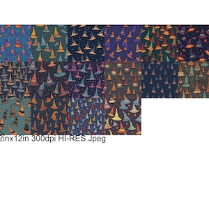 Seamless digital wizard hat tile pattern.