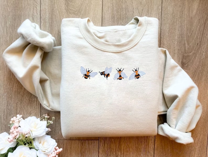 Embroidered Bees Crewneck Sweatshirt Bee Lover Etsy UK