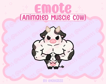Animated Muscle Cow Emote - Animated Cow Twitch Emote - Muscle Emote - Cow Emote - Kawaii Cute Cow Emote - Twitch/Discord Emotes - Animated