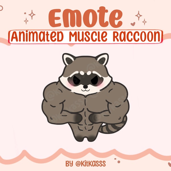 Lindo mapache Emote - Mapache animado Emote - Buff Raccoon Emote - Muscle Raccoon Emote - Raccoon Twitch, YouTube, Discord Emotes - Animado