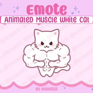 Animated Emote - White Cat Muscle Emote - Kawaii Cute White Cat Emote - Cat Emote - Animated Cat Emote - Flexing Emote - Buff Cat - Flex Cat