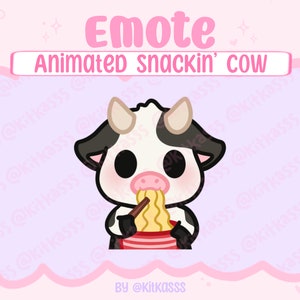 Animated Cow Emote - Snackin’ Cow Emote - Animated Eating Cow Emote - Eating Emote - Noodles Emote - Cow Emote - Twitch Emote - kawaii emote