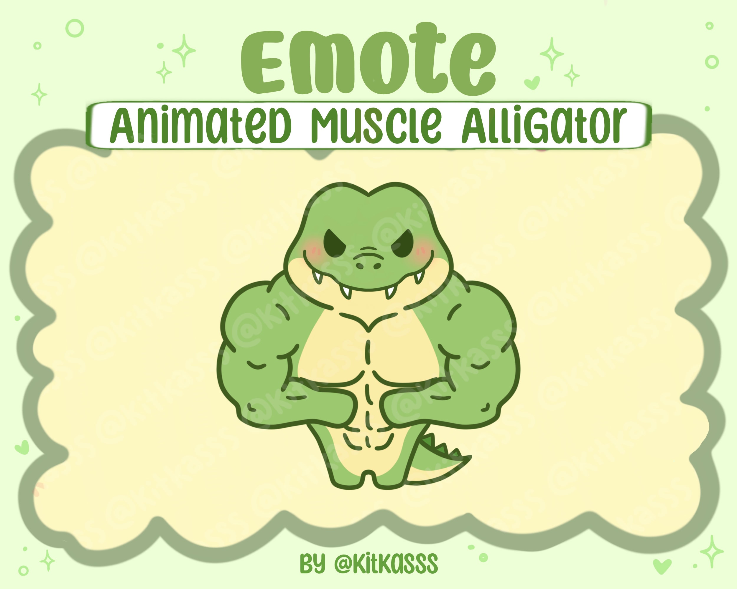 Animated Muscle Alligator Emote - Alligator Emote - Crocodile Emote - Buff Emote - Twitch, YouTube, Discord Emote - Cute Alligator Emote