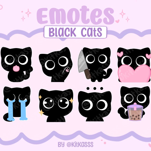 Cute Black Cat Emotes - Meme Cat Emotes - Cat Twitch, YouTube, Discord Emotes - Black Void Cat Emotes - Silly Black Cat Emotes - Black Cats