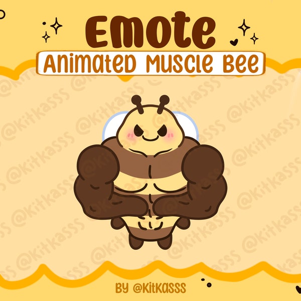 Animated Emote - Animated Muscle Bee Emote - Bee Emote - Cute Kawaii Bee Emote - Spring Emote - Bumblebee Emote - Flexing Emote - Buff Bee