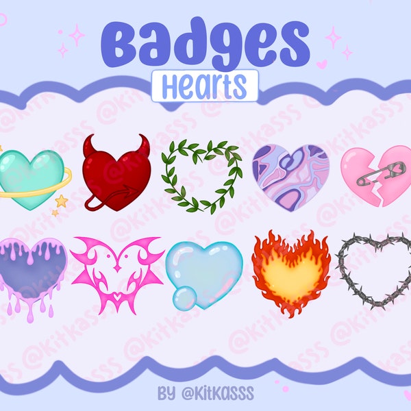 10 Unique Heart Twitch Sub Badges - Heart Twitch Badges - Cute Kawaii Hearts - Heart Sub/bite Badges - Pretty Twitch Badges - Heart Badges