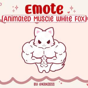 Cute White Fox Animated Emote - Buff White Fox Emote - Muscle White Fox Emote - Fox Emote - Kitsune Emote - Animal Emote - Snow Animal Emote
