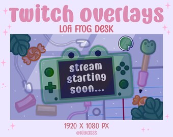 Cute Lofi Frog Twitch Scene - Frog Twitch Overlay - Animated Twitch Scenes - Animated Frog Desk Scene - Twitch Desk Overlay - Kawaii Frog