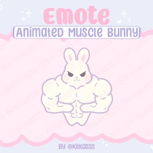 Gesto animado de conejito muscular - Twitch, YouTube, gestos de discordia - Buff Bunny - Kawaii Cute Bunny - Bunny Emote - Rabbit Emote - Animado Emote