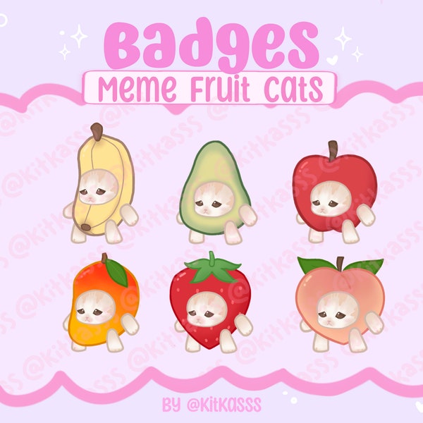 Fruit Cat Twitch Sub Badges - Cute Kawaii Twitch Badges - Cat Badges - Meme Cat Twitch Badges - Cute Cat Twitch Badges - Banana Cat