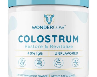 Colostrum Powder Supplement for Gut Health, Immune Support, & Muscle Recovery | 40% IgG Highly Concentrated Pure Bovine Colostrum Superfood