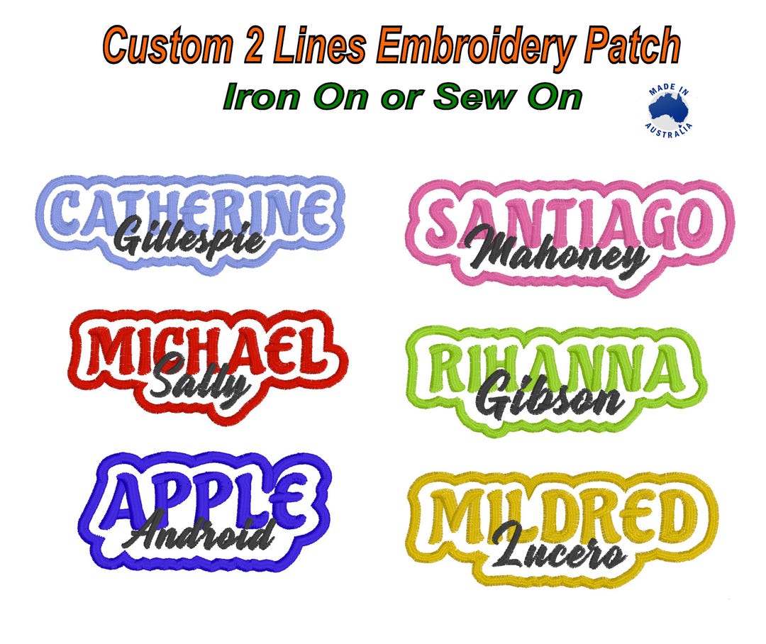 Custom 2 Line Color Embroidered Name Patch – Personalized Text Patches ...