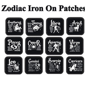 Zodiac Sign Iron On Patch | Twelve Constellation Witchy Embroidery Sticker For Backpack Jeans Jacket | Occult Witch DIY Astrology Patches