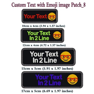 Emoji V8 Text with Embroidered Emoji image Embroidery Patch badge | Add your personal Text | Iron On | for Club |  Hook Back patch| black