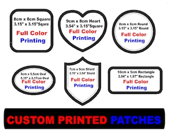 Custom Printed Iron-On Patches | Choose Your Shape, Printed Patches with Black Merrowed Border, Personalized Hat Patch, Full Color Printing