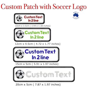 Custom Name Text Embroidery Patch Stripes Badge with SOCCER FOOTBALL Logo Iron On Or Hook  || White