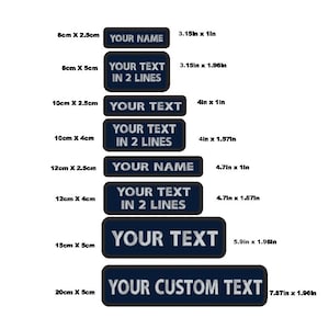 1PC Custom Name Embroidery Patch Stripes Badge Iron On Or Hook Loop 10X2.5CM,8X5CM,10X4CM, 8X2.5CM,12X2.5CM,12CM x 4CM, 15X5CM,20X5CM,Navy