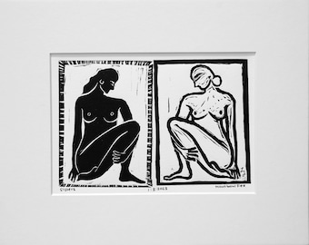 Sisters   I   Original Linocut Print   I   Sisterhood Art