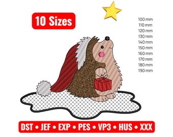 Hedgehog Embroidery Design, Santa Hat, Gift (Embroidery File)