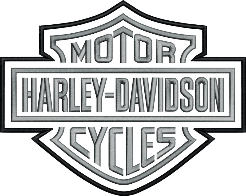 Large biker back patch embroidery featuring a motorcycle inspired shield logo.